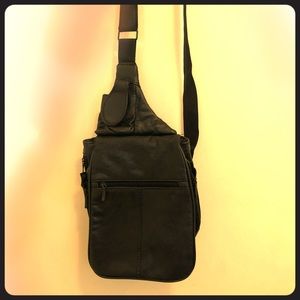 Buxton Genuine Leather Black Crossbody Bag